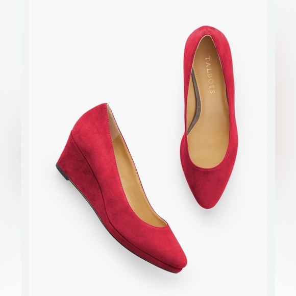 Talbots Shoes - Talbots Lacey Platform Suede Wedge Heels, Red, Size 9.5